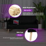 TYBOATLE Mid-Century Modern Striped PU Leather Loveseat Sofa w/ 2 USB Charging Ports, Love Seats Couches w/Pillow for Small Space, Living Room, Office, Apartment, Dorm, Office, 57“ W(White) (Black) TYBOATLE