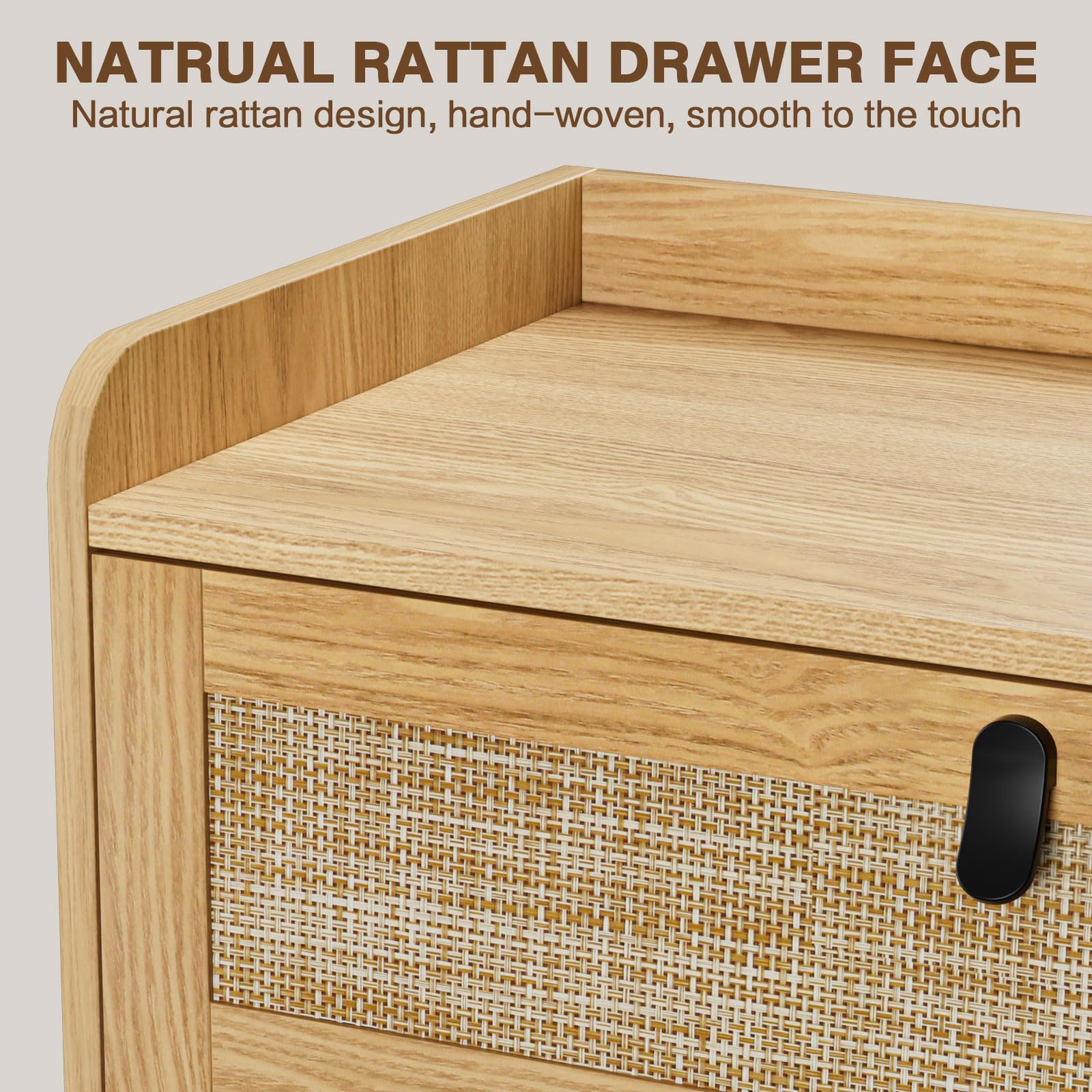 Knowlife 3 Drawer Rattan Dresser for Bedroom, Chest of Drawer, 3 Drawer Dresser, Modern Wood Dresser with Natural Rattan Drawer for Entryway, Living Room, Closet - WoodArtSupply