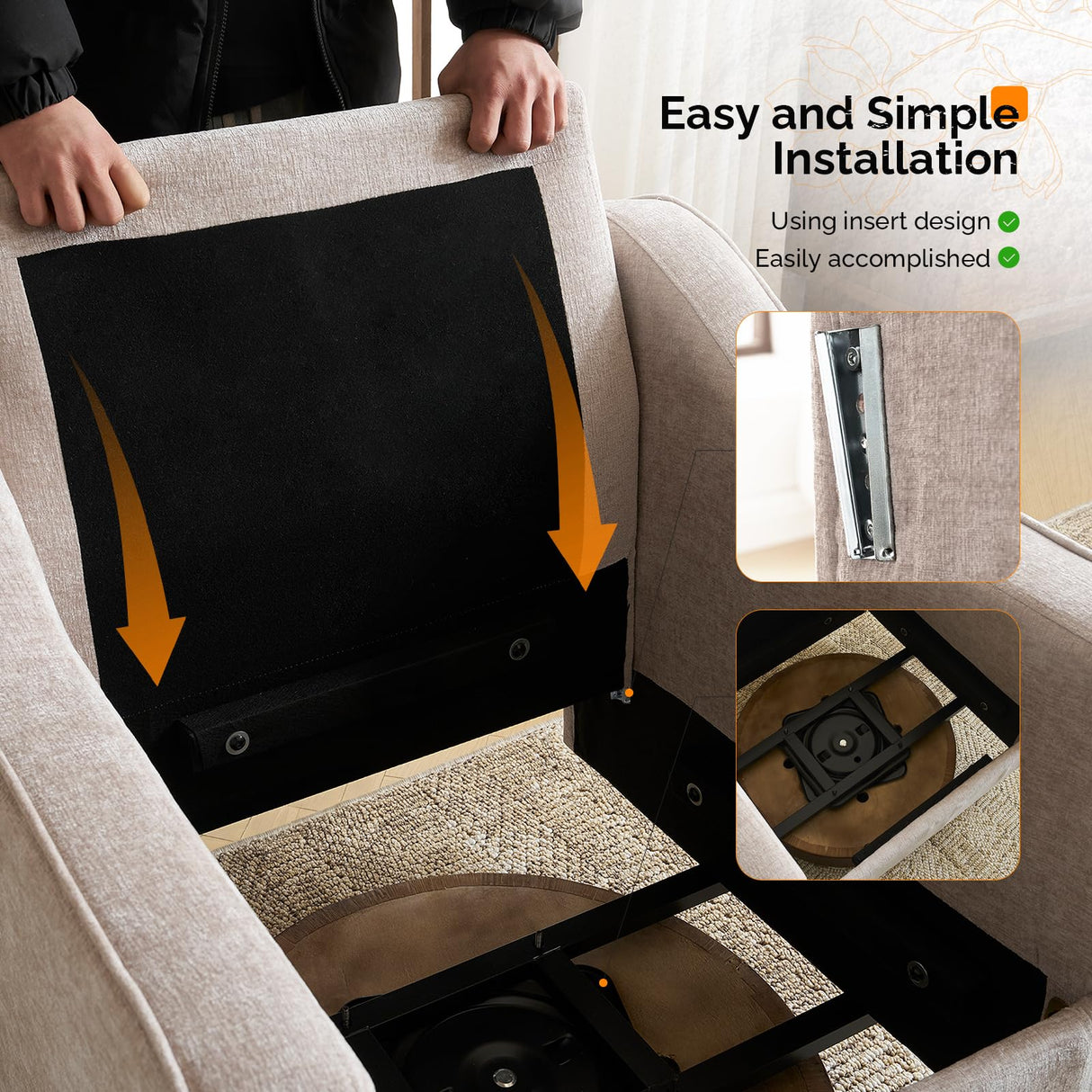 VINGLI Mid-Century Modern Swivel Accent Chairs Set of 2, 360°Upholstered Armchairs, Home Sofa with Track Arms for Living Room, Bedroom, Reading Room, Club Swivel Chairs, Chenille Khaki VINGLI