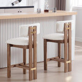RIVOVA 26 inch Farmhouse Bar Stools Set of 4 Sherpa Upholstered Kitchen Stool Wood Legs Boho Pub Stools with Back Modern Counter Height Bar Chairs Kitchen Island Barstools, White RIVOVA