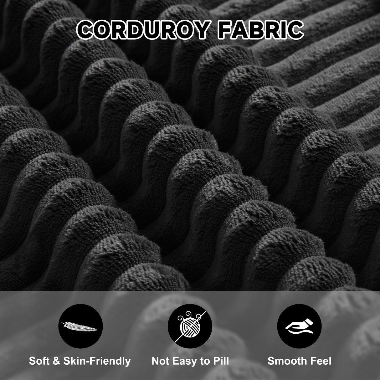 97" Boneless Couches for Living Room, Cloud Couch Sectional with Deep Seat, Comfy Couch with L-Shaped Chaise, Minimalist Upholstered Modular Sectional Sofa, No Assembly Required (Corduroy,Black) Huatean Home