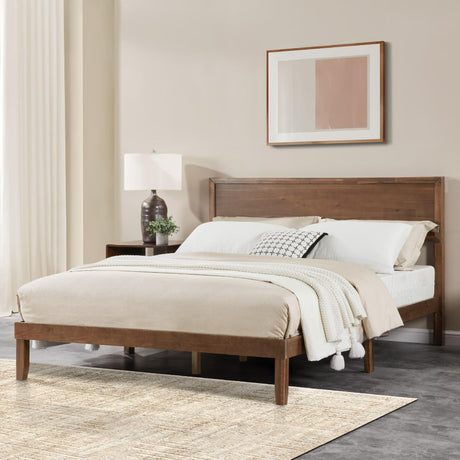 MT EDITION Wood Queen Size Bed Frame,Wooden Queen Platform Bed Frame with Headboard,Sturdy Rubber Modern Home Style Bed Frame for Bedroom (Queen) MT EDITION