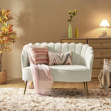 HULALA HOME Modern Velvet Loveseat Sofa with Flower Shaped Back, Comfy Upholstered 2-Seater Sofa with Gold Metal Legs, Small Love Seat Accent Couch for Living Bedroom Leisure Areas, Ivory HULALA HOME