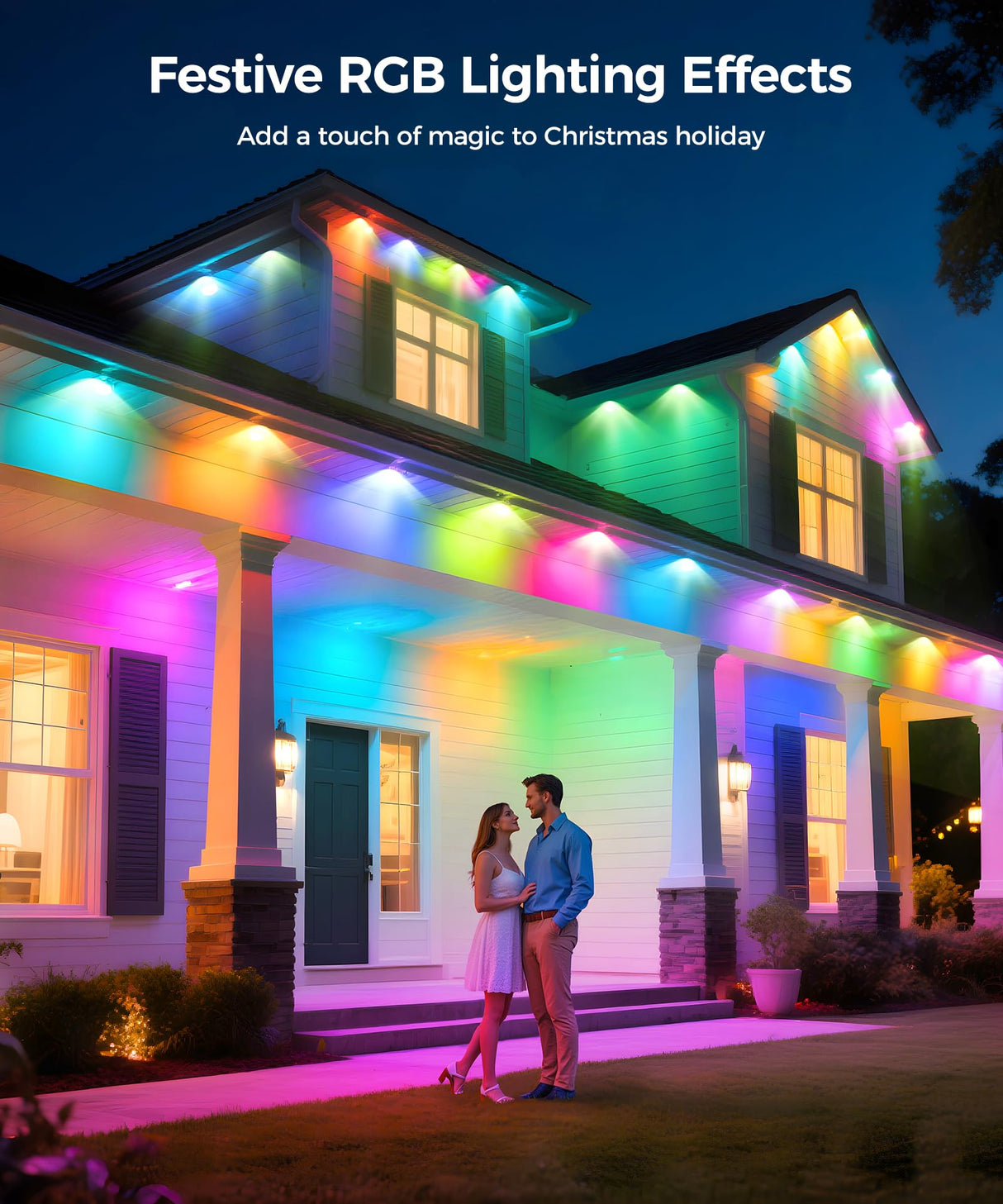 POOFZY Permanent Outdoor Lights for House, 200ft RGB+IC Smart Outdoor Decor, 50 Scene Modes, App/Remote Control, IP68 Waterproof, for Christmas, Holiday, Daily & Pool Party Decor, House Roof Lighting POOFZY