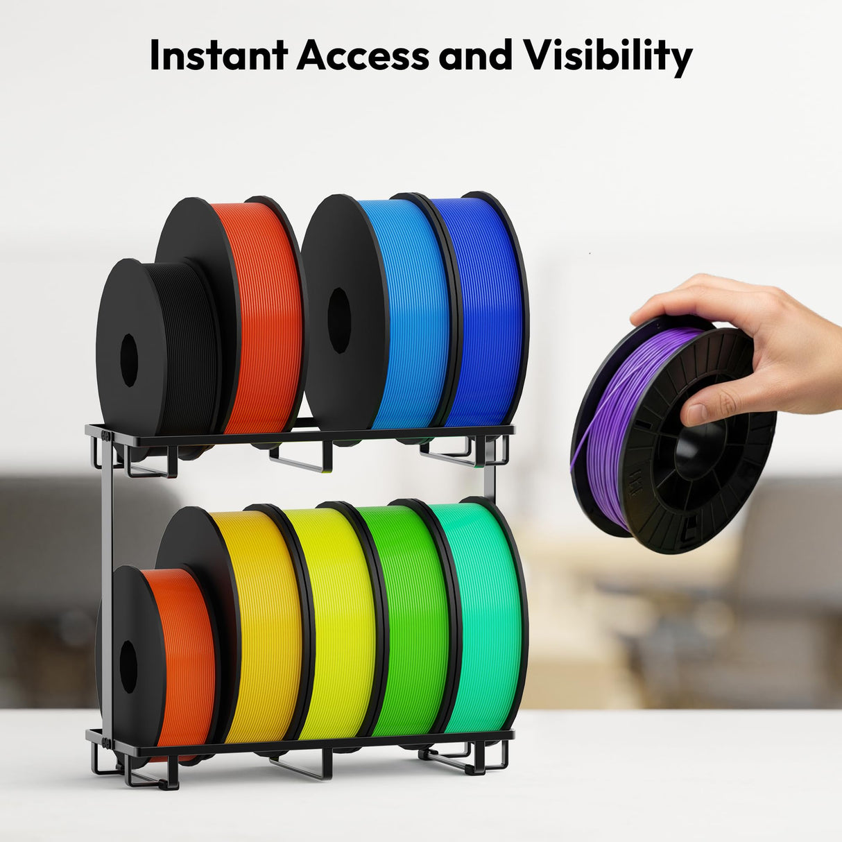 Sunnacate 2 Pack Desktop Filament Storage Rack, Metal Rolling Spool Holder Organizer, Heavy Duty 3D Printing Filament Spools Holder Shelf for PLA/ABS/TPU Filaments, Tabletop Organizer for Home Office Sunnacate