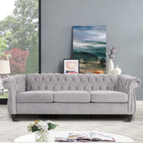PHOYAL Large Sofa, Velvet Sofa Three-seat Sofa Classic Tufted Chesterfield Settee Couch Modern 3 Seater Couch Furniture Tufted Back for Living Room (Grey) PHOYAL