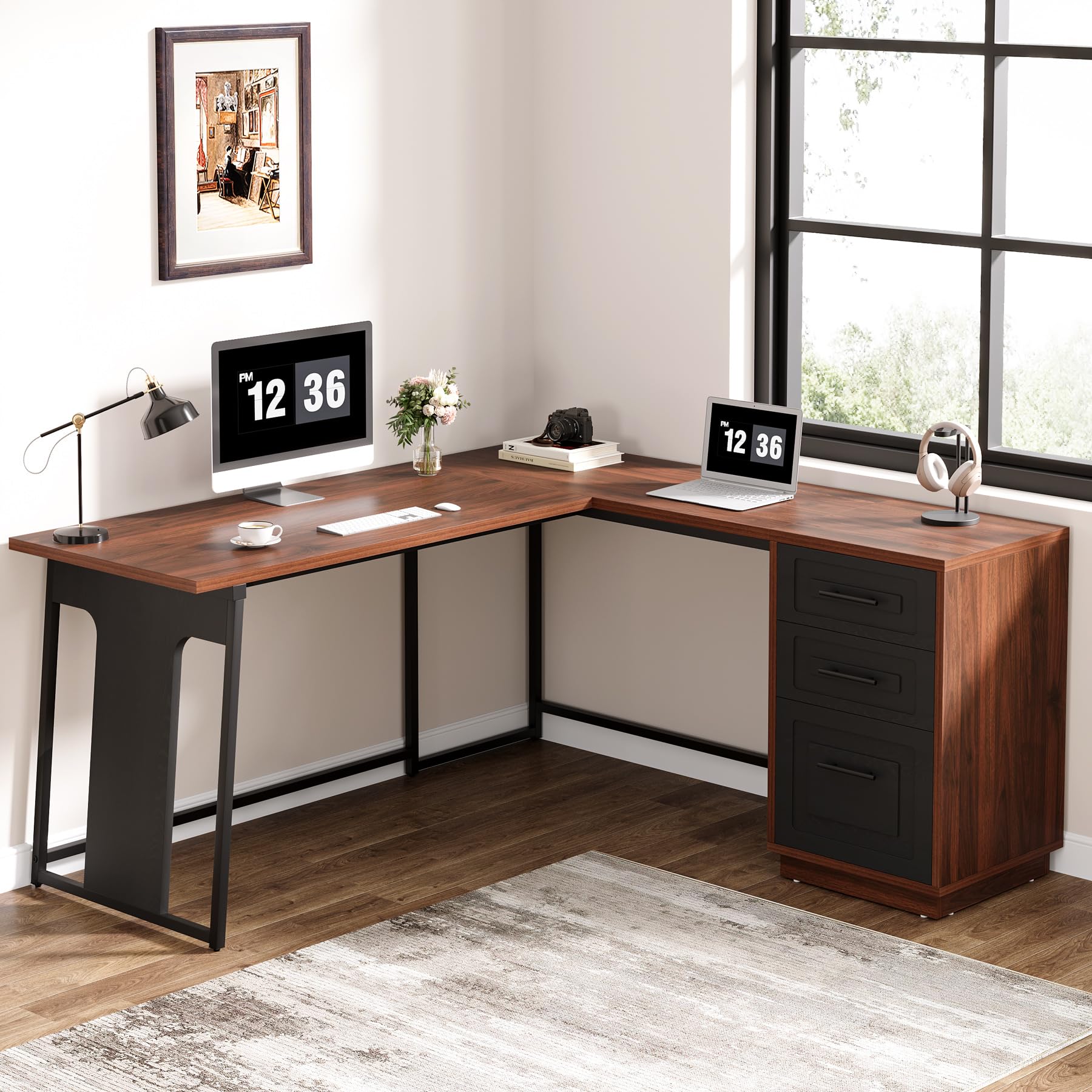 Tribesigns L-Shaped Computer Desk with Drawers, 55" Office Desk with File Drawer Storage, L-Shaped Corner Desk PC Desk Study Writing Table Workstation for Home Office - WoodArtSupply