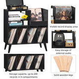 LELELINKY Large Record Player Stand, Turntable Stand with Storage, Vinyl Record Holder with Display Area, Record Player Table Holds Up to 300 Albums, Record Stand for Music room Living Room-Reto Black LELELINKY