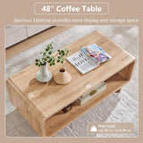 IFGET 48" Modern Coffee Table, 2-Tier Minimalist Center Table with Storage Shelf, Curved Profile Design, Wooden Rectangular Living Room Table w/Wood Thick Design for Living Room, Office, Natural Oak IFGET