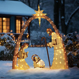 MUPATER Lighted Outdoor Christmas Decoration Nativity Scene, Lighted Christmas Yard Decor Set for Lawn and Home Holiday Party with Lights, Zip Ties and Ground Stakes, Gold MUPATER