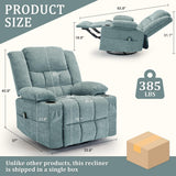 Korser Adult 360° Swivel Rocking Recliner, Baby Room Glider Recliner with Massage and Heating, Rocking Chair with Cup Holder, Living Room and Bedroom Manual Chair (Fabric, Lake Blue) Korser