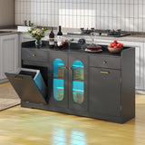 kepptory Large Kitchen Island with Storage, Kitchen Island with Trash Can & Adjustable Shelves & Drawers & LED Light, Kitchen Pantry Storage Cabinet for Home Office Use (Black, 13" D x 54" W x 32" H) kepptory