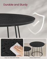 VASAGLE Round Coffee Tables, Set of 2, Modern Circle Side Tables with Steel Frame, for Living Room, Bedroom, Ebony Black ULCT045B56 VASAGLE