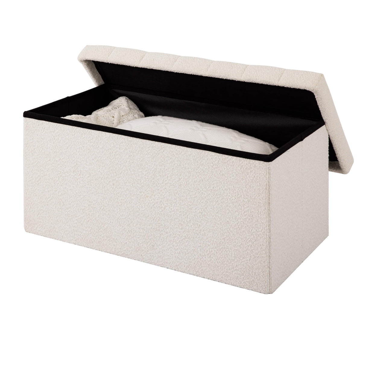 Seville Classics Cushioned Fabric Ottoman Hidden Storage Chest Footrest Chair, Padded Seat for Bedroom, Dorm, Loft, Living Room, Entryway, Hallway, White Boucle, 30" Bench Seville Classics