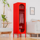 Metal Wardrobe Coat Cabinet with Adjustable Shelves and Hanging Rod,Storage Closet Locker for Bedroom,Kids Room,Office, Home, School,Almirah for Clothes,blanket. (Single Transparency Door, Red) Fumedo