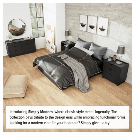 Prepac Simply Modern 6-Drawer Double Dresser for Bedroom, Chest of Drawers, Modern Bedroom Furniture, 52.5” wide x 16” deep x 29.5” tall, Black Prepac