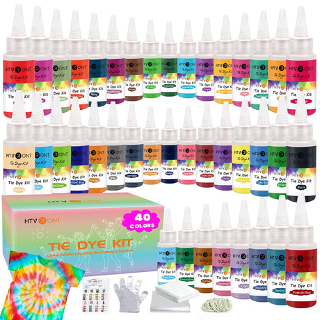 HTVRONT Tie Dye Kit - 40 Vibrant Colors Pre-Filled Bottles Tye dye Kit for Kids and Large Groups, Permanent Tie Dye Kits for Adults Tyedyedye Party Supplies Tye dye Kit to Go(Just Add Water) HTVRONT