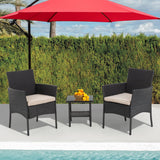 Ruesleag Patio Furniture 3 Pieces Outdoor Wicker Patio Furniture Conversation Set Patio Set Bistro Table Set for Backyard Porch Poolside Garden Balcony Lawn,Glass Coffee Table &RattanChairs Set,Black Ruesleag