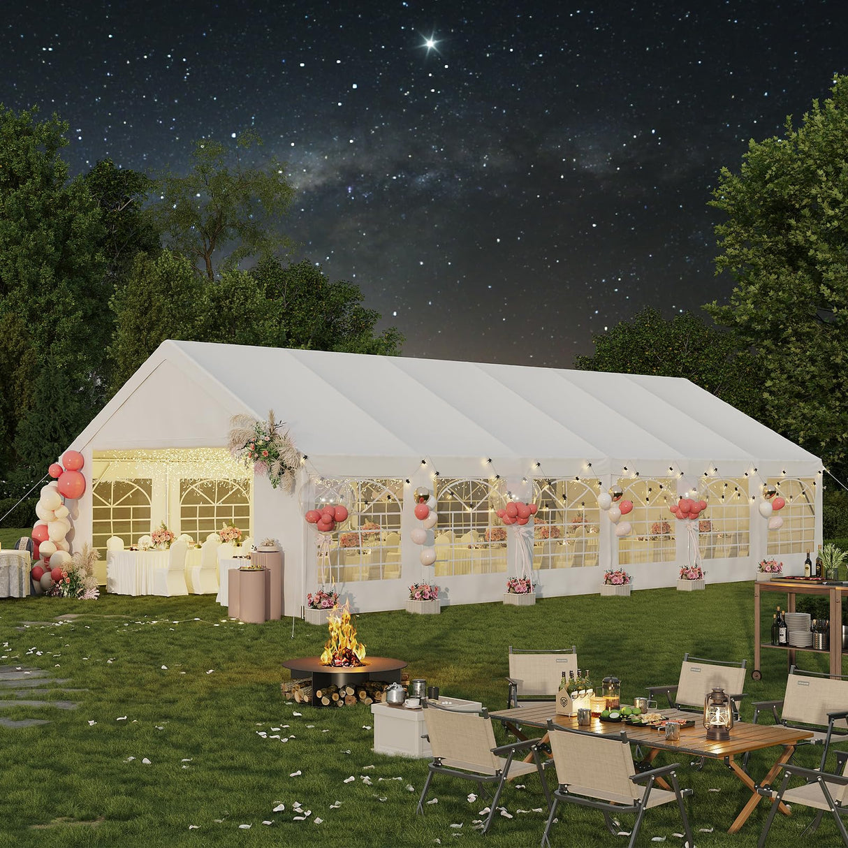 Aoxun 20x40 Party Tent Canopy for Weddings Waterproof Event Tent with Removable Sidewalls &Roll-up Door, Heavy-Duty Steel Frame for Outdoor Weddings, BBQ, Birthday Parties, & Camping,White Aoxun