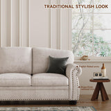 ONBRILL 90 Inch Nailhead Trim Couch for Living Room, 23 Inch Deep Seat Rolled Arm Sofa, Comfy Upholstered 3 Seater Chenille Couch w/Wooden Leg, Large Traditional Sofa for Farmhouse, Beige ONBRILL