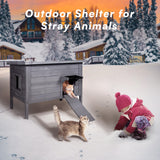 BRIOPAWS Outdoor-Cat-House-Insulated | Feral-Cat-Shelter for Summer | Weatherproof | Large Wooden Pet House for Multiple Cats | Foldable Ladder | Acrylic Side Window | Grey BRIOPAWS