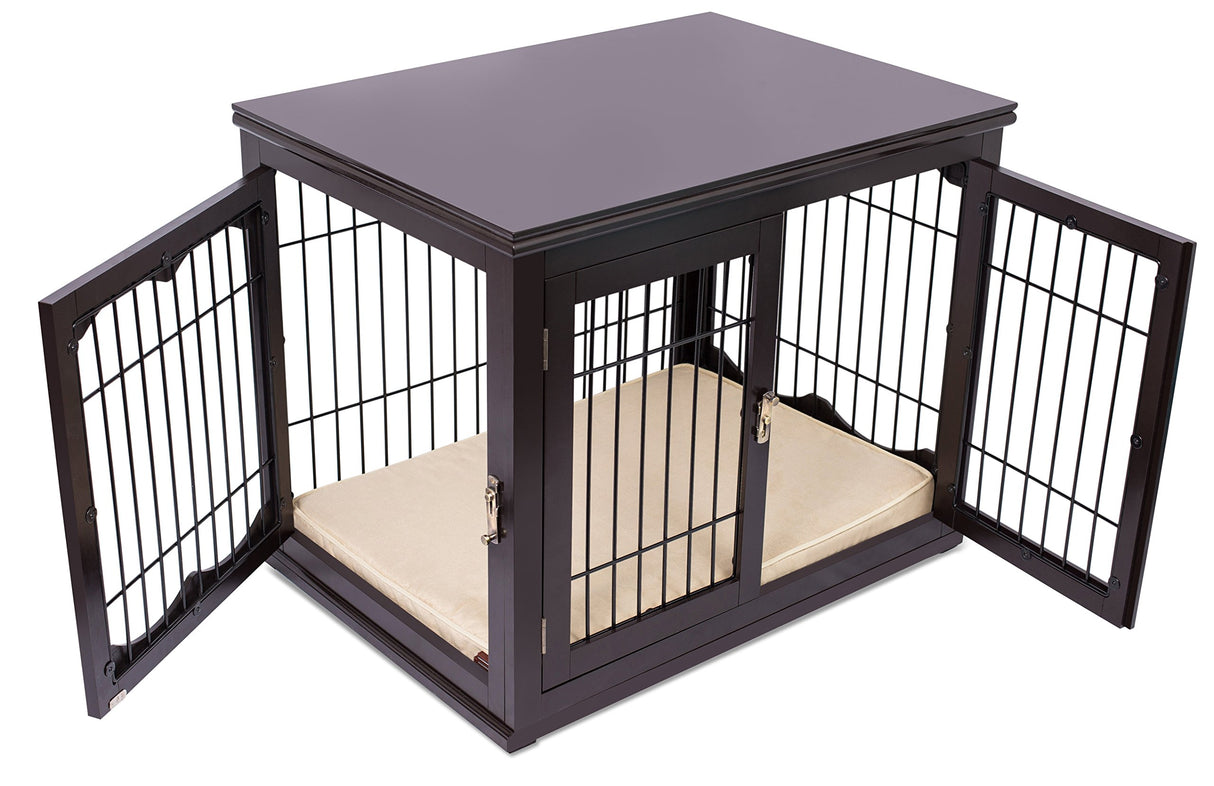BIRDROCK HOME Decorative Dog Kennel with Pet Bed | Small | Fits Small Dogs | Double Door | Indoor Pet Crate Engineered Wood & Wire Furniture House for Dogs| Side Table | Nightstand – Espresso BIRDROCK HOME