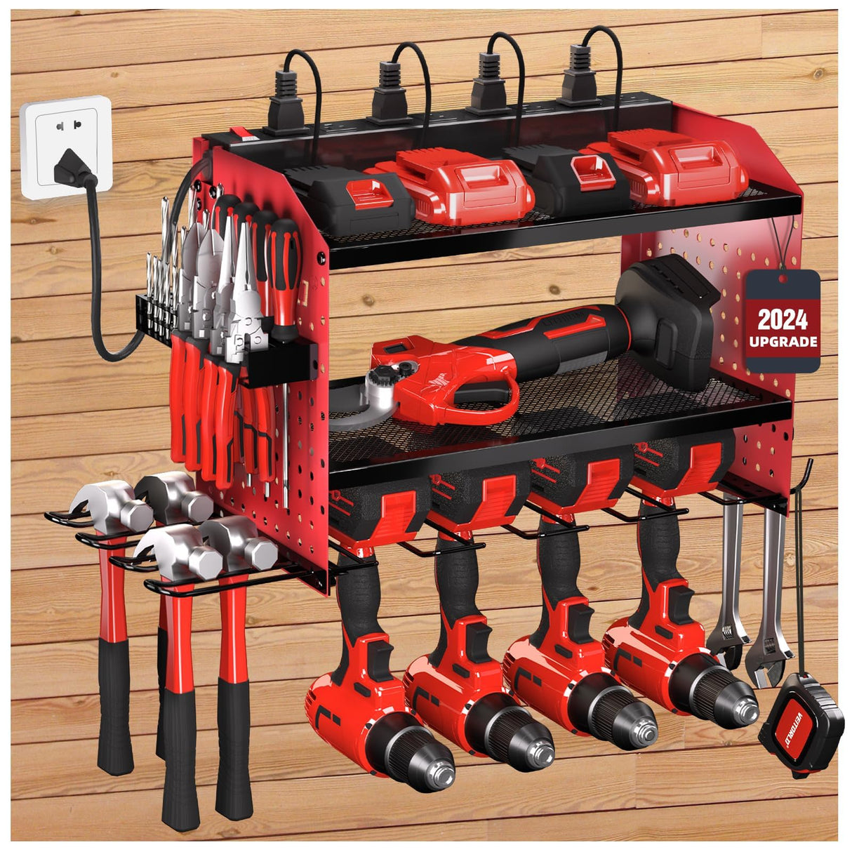 Veitorld Power Tool Organizer with Charging Station - 4 Drill Holders - Heavy Duty Modular Wall Mount Rack for Garage, Tool Storage Organizer - Christmas Birthday Gifts for Men Dad Him Husband Veitorld