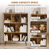 GRUSIGN 8 Cube Bookshelf 3 Tier Mid-Century Rustic Brown Modern Bookcase with Legs,Retro Wood Book Shelf Storage Organizer Shelf,Freestanding Organizer Display Shelf for Bedroom,Living Room,Office GRUSIGN