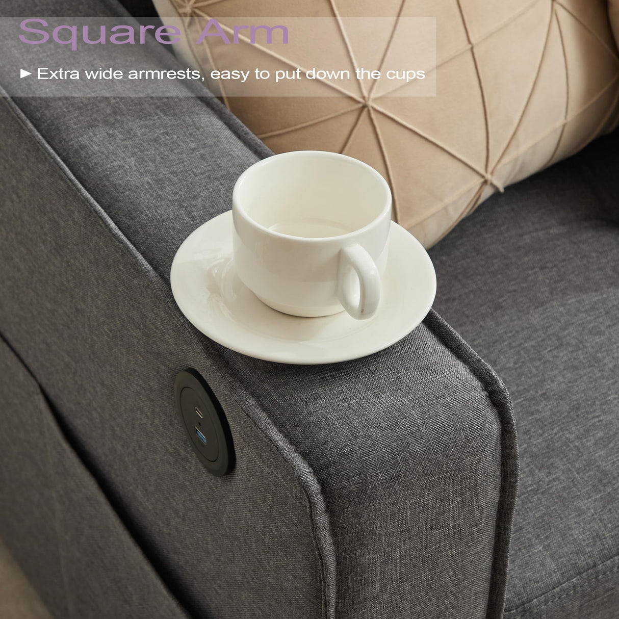 TYBOATLE 88" W Modern 3 Seater Sofa Couch, Fabric Linen Deep Seat Mid Century Couches w/ 2 USB Charging Ports and Upholstered Cushions, Comfy Sofas for Living Room, Bedroom, Apartment (Dark Gray) TYBOATLE