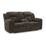 Signature Design by Ashley Frohn Modern Manual Double Reclining Loveseat with Console, Storage and Cup Holders, Dark Brown Signature Design by Ashley
