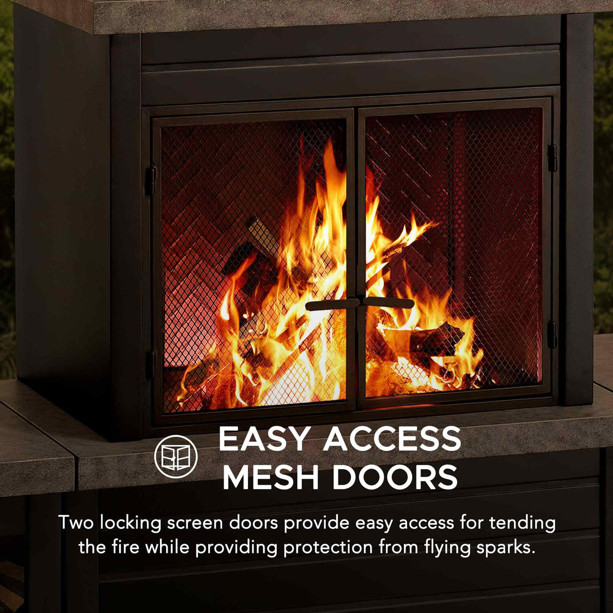 Sunjoy Wood Burning Fireplace, Outdoor Patio Steel Fireplace with Chimney, Log Holders, Fireplace Tool and PVC Cover, Black Sunjoy