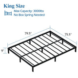 DiaOutro 9 Inch King Bed Frame Heavy Duty Low Profile Metal Platform No Box Spring Needed Mattress Foundation, Easy to Assembly, Noise Free, Black DiaOutro