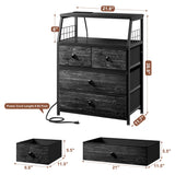 EnHomee Nightstand Set of 2, Night Stand with Charging Station & LED Lights, Bedside Table with 4 Fabric Drawers for Bedroom, Side Table with Outlets and 2 USB Ports, Black EnHomee