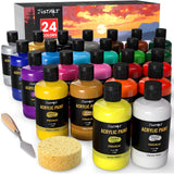 24 Colors Acrylic Paint Set 250 ml(8.45 oz) Large Bottles (Including Metallic Gold and Silver),Non Toxic Acrylic Paint Professional Craft Paint Kit High Viscosity No Fading Rich Pigment for Kids Adults Artists Canvas Crafts Wood Painting Supplies JusArt