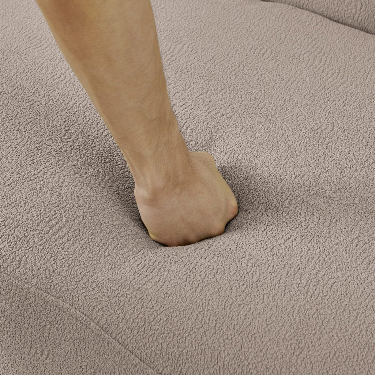 KEIKI Curved Lamb's Wool Boneless Modular Sectional Couch with Pillows, 4 Seater Comfy Cloud Sofa for Living Room Bedroom, Modern Minimalist Style, Compressed (No Assembly Required), Brown KEIKI