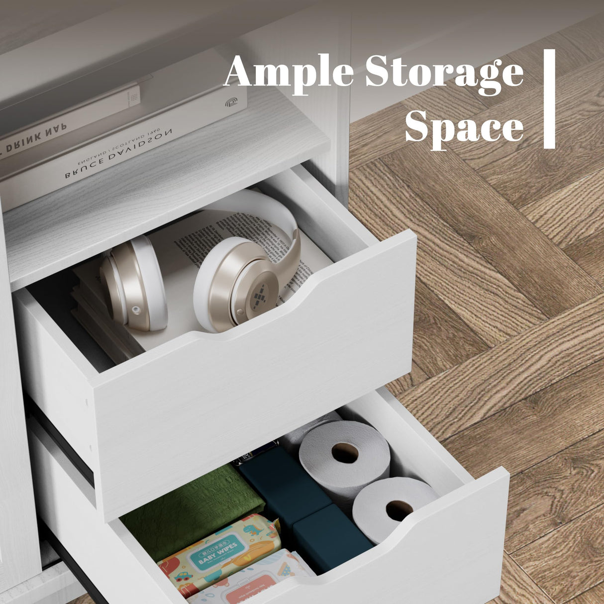 YESHOMY TV Stand for Televisions up to 65 Inchs, with Sliding Barn Doors and 4 Storage Drawers, Console Table and Media Furniture for Living Room, 58 Inch, Milk White YESHOMY