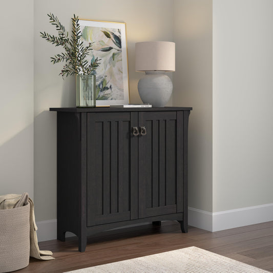 Bush Furniture Salinas Small Storage Cabinet with Doors and Shelves in Vintage Black, 2 Door Accent Chest for Home Office, Living Room, Entryway - WoodArtSupply