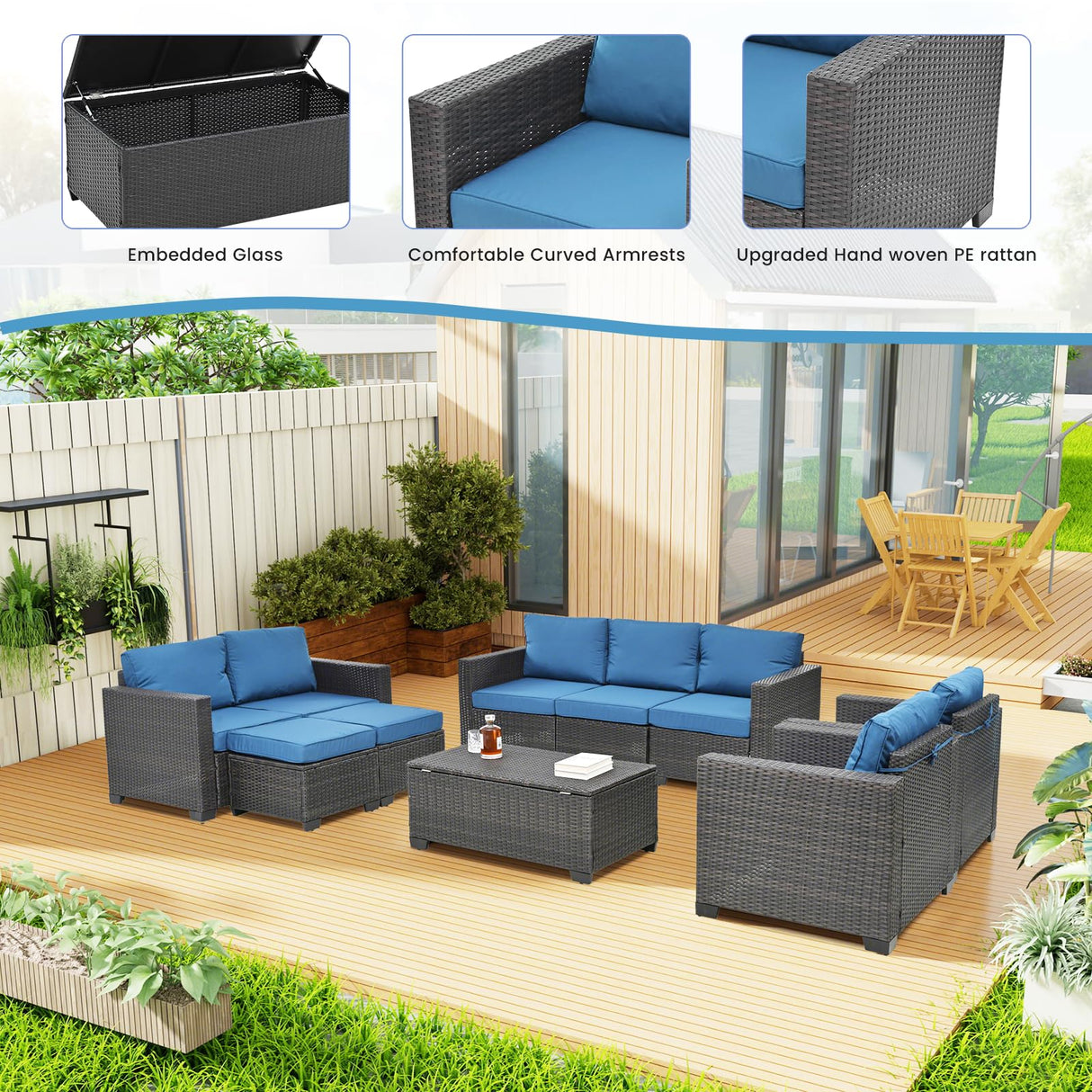 HiDSLiving 10 Pieces Patio Furniture Sets Outdoor,Manual Weaving Wicker Rattan Sectional Sofa Patio Conversation Sets with Cushions & Coffee Table with Hidden Storage for Outside, Balcony, Porch HiDSLiving