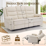 Korser Recliner Sofa, Recliner Loveseat with Console, Oversized Recling Couch with Pull-Down Table, 3-Seater Sofa with Cup Holders and Recessed Power Strip, Beige Korser