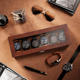 ProCase Wooden Watch Box for Men, 6 Slot Watch Display Case Mens Watch Box Organizer, Wood Watch Case for Men Watch Storage, Watch Holder Organizer with Glass Lid -6 Slot, Espresso ProCase