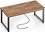 Huuger 55 Inch Desk with Power Outlets, Deeper & Thicker Desktop, Robust Metal Tubes, Computer Desk, Heavy Duty Office Desk, Work Gaming Desk for Home Office, Rustic Brown Huuger