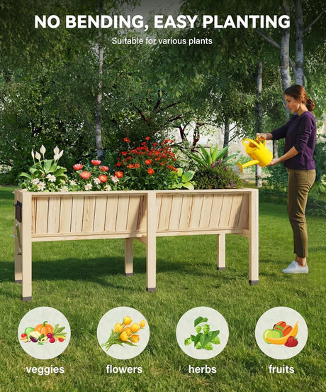 KYBOLT 45x23x30 Inch Raised Garden Bed with Legs, 13.7In Depth Wooden Planter Box for Outdoor Growing Vegetables and Herbs, Elevated Garden Bed with Hooks for Backyard, Patio, Balcony KYBOLT