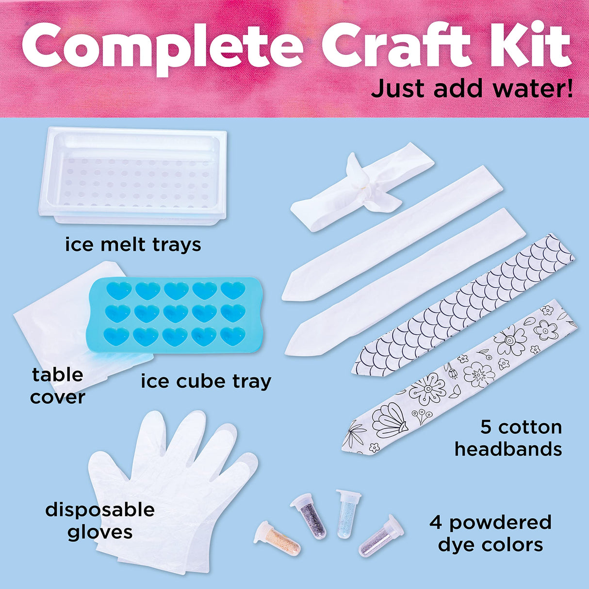 Creativity for Kids Ice Dye Headbands Craft Kit - Create 5 DIY Tie Dye Headbands, Arts and Craft Tie Dye Kit, Gifts for Kids Age 7, 8-12+ Creativity for Kids