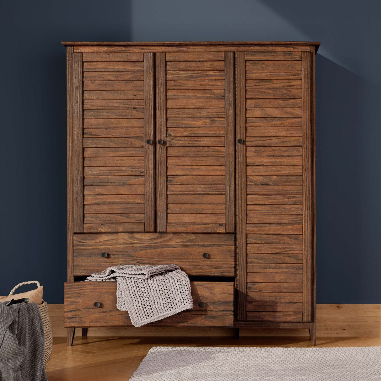 Grain Wood Furniture Greenport 3-Door Wardrobe, Brushed Walnut Grain Wood Furniture