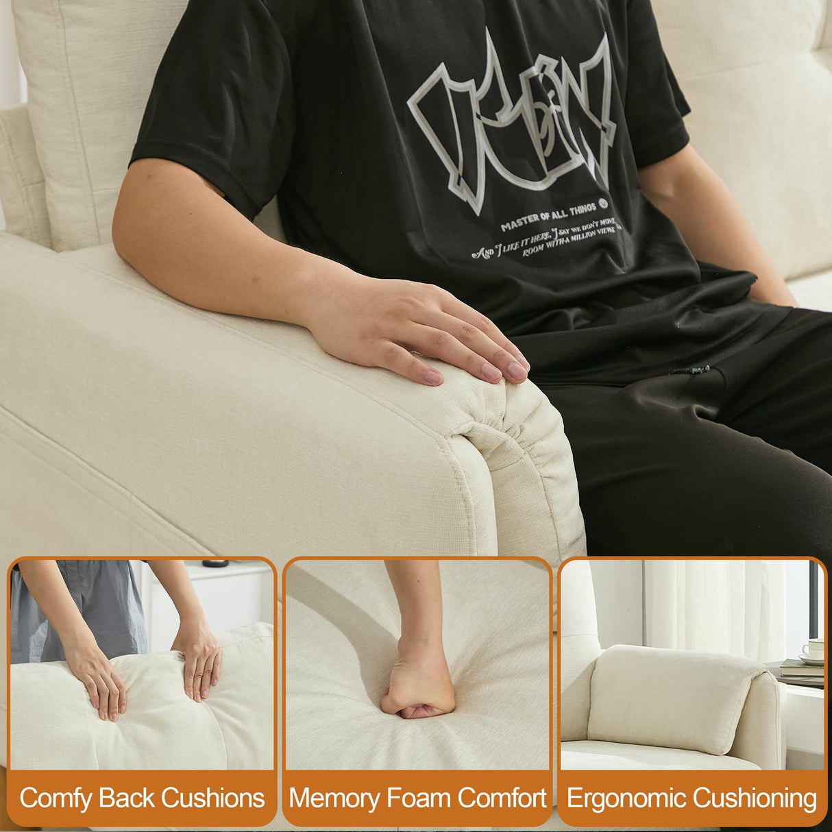 WUTUTUEE 65" Chenille Loveseat Sofa, Modern 2-Seater Love Seat Couch with Armrest Pillows, Storage Pockets, Easy Assembly, Upholstered Tufted Loveseat Sofa Couches for Living Room Bedroom, Beige WUTUTUEE