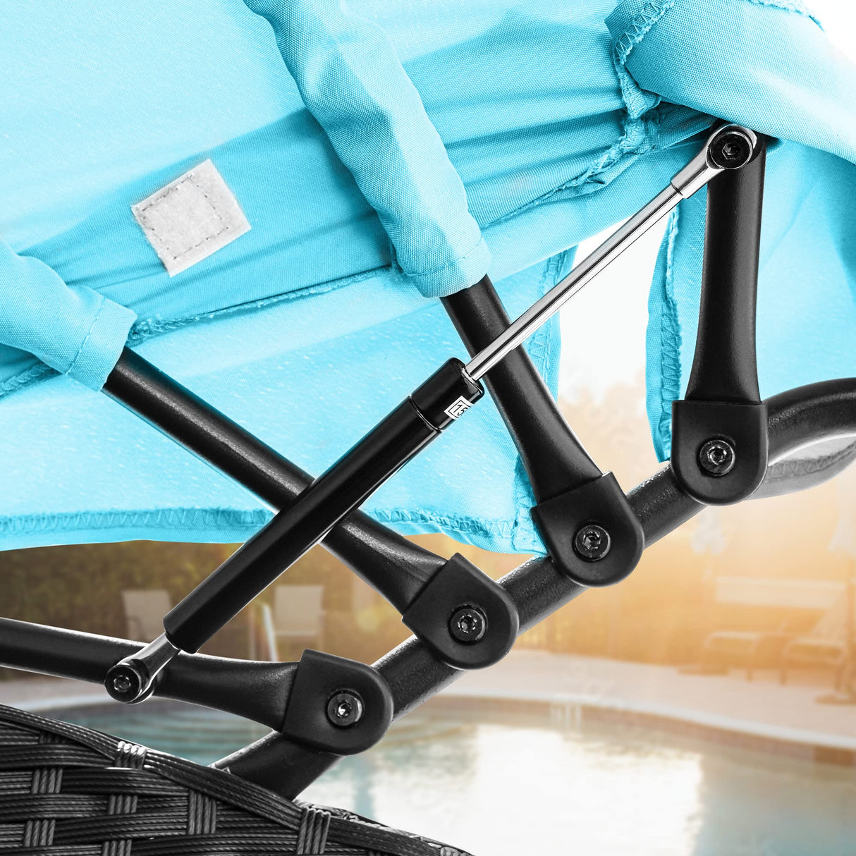 YITAHOME Outdoor Furniture Patio Round Daybed with Retractable Canopy, Soft Cushions, and Storable Side Table for Leisure in Porch Backyard, Turquoise YITAHOME