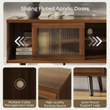 Bestier TV Stand for 75 Inch TV, 63” LED Entertainment Center with Sliding Acylic Doors, Modern TV Console with 2 Tier Storage Shelves, Media Console Table for Living Room Bedroom - Walnut Bestier