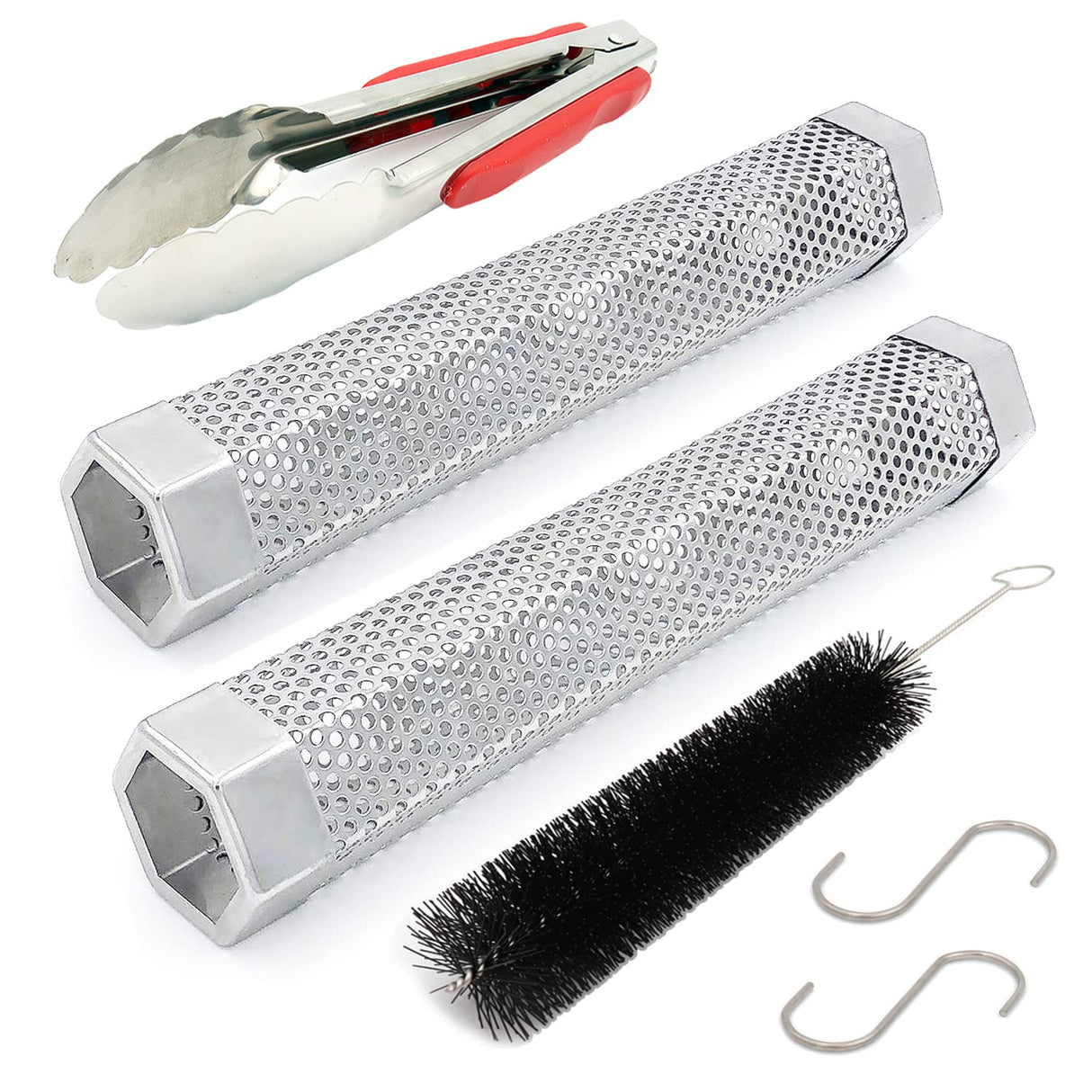 12" Pellet Smoker Tube for pellet Grill 2 Pack Cold Smoker Generator for BBQ Stainless Steel Wood Pellet Tube Smoker Fit Electric Gas Charcoal Grill, Provides Food tong and Brush and Hook JIIGAAT