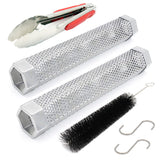 12" Pellet Smoker Tube for pellet Grill 2 Pack Cold Smoker Generator for BBQ Stainless Steel Wood Pellet Tube Smoker Fit Electric Gas Charcoal Grill, Provides Food tong and Brush and Hook JIIGAAT