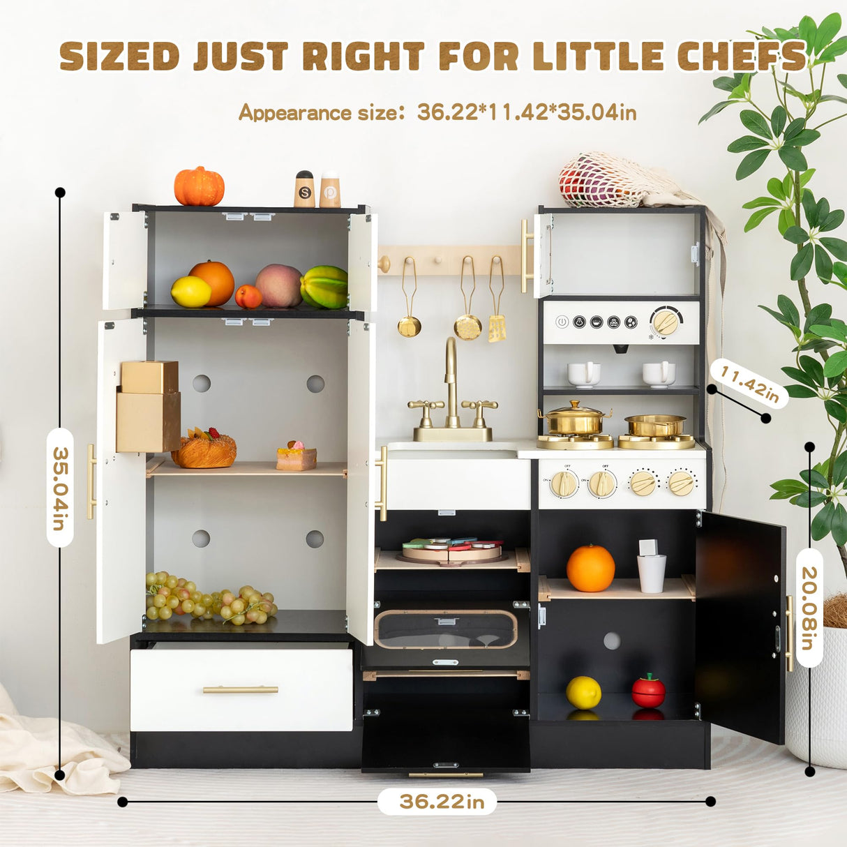 Wooden Play Kitchen Set for Kids – Interactive Pretend Toddler Kitchen Playset with 12 Kitchen Toy Accessories, Perfect for Ages 3+ Leeshyah